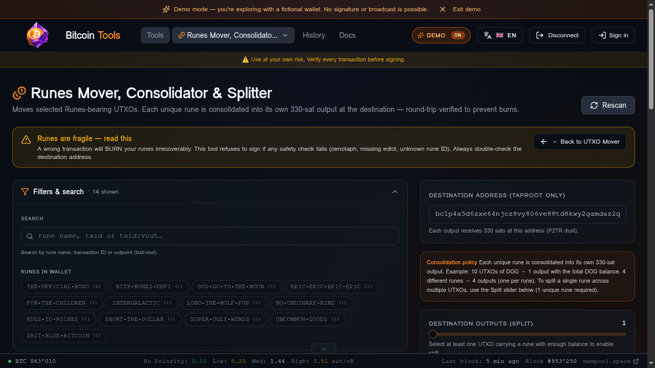 Runes Mover — filter by rune name, configure destination and split